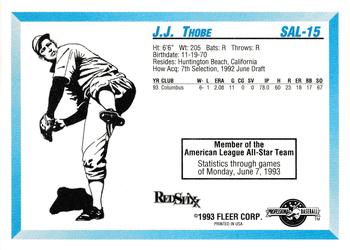1993 Fleer ProCards South Atlantic League All-Stars #SAL-15 J.J. Thobe Back