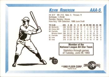 1993 Fleer ProCards Triple A All-Stars #AAA-5 Kevin Roberson Back