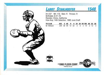 1993 Fleer ProCards #1548 Larry Stahlhoefer Back
