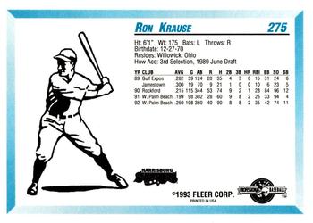 1993 Fleer ProCards #275 Ron Krause Back