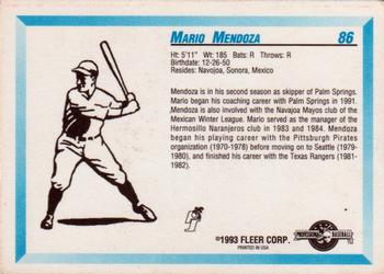 1993 Fleer ProCards #86 Mario Mendoza Back