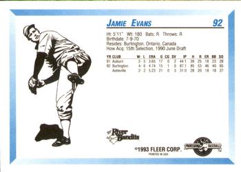 1993 Fleer ProCards #92 Jamie Evans Back
