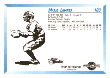 1993 Fleer ProCards #103 Mario Linares Back