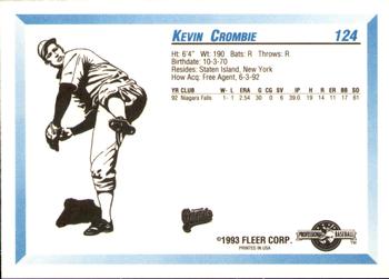 1993 Fleer ProCards #124 Kevin Crombie Back