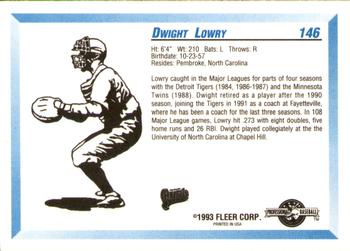 1993 Fleer ProCards #146 Dwight Lowry Back
