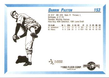 1993 Fleer ProCards #153 Darrin Paxton Back