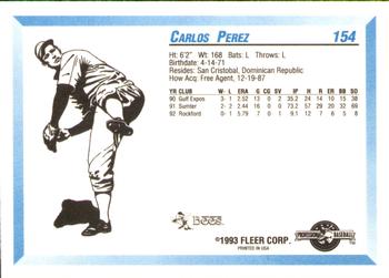 1993 Fleer ProCards #154 Carlos Perez Back