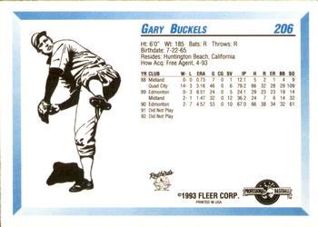 1993 Fleer ProCards #206 Gary Buckels Back