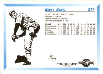 1993 Fleer ProCards #317 Bobby Gamez Back