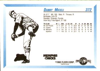 1993 Fleer ProCards #372 Danny Miceli Back