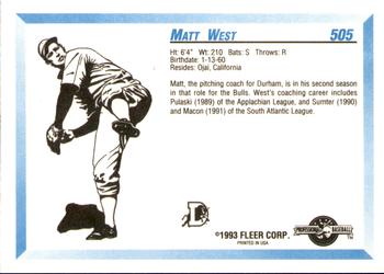 1993 Fleer ProCards #505 Matt West Back