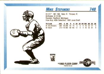 1993 Fleer ProCards #748 Mike Stefanski Back