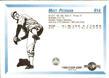 1993 Fleer ProCards #914 Matt Petersen Back