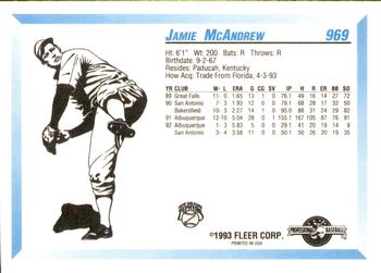 1993 Fleer ProCards #969 Jamie McAndrew Back