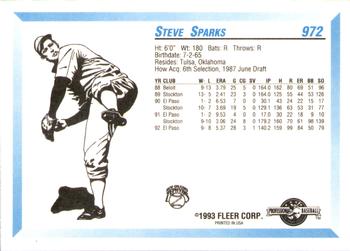 1993 Fleer ProCards #972 Steve Sparks Back