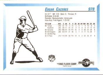 1993 Fleer ProCards #978 Edgar Caceres Back