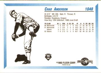 1993 Fleer ProCards #1048 Chad Anderson Back