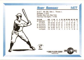 1993 Fleer ProCards #1477 Henry Rodriguez Back