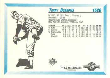 1993 Fleer ProCards #1620 Terry Burrows Back