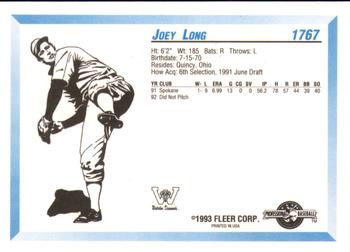 1993 Fleer ProCards #1767 Joey Long Back