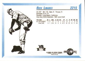1993 Fleer ProCards #2215 Rich Linares Back