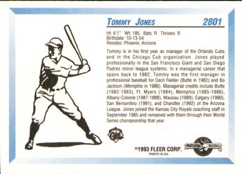 1993 Fleer ProCards #2801 Tommy Jones Back