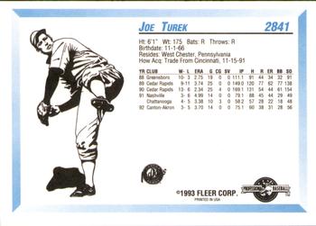 1993 Fleer ProCards #2841 Joe Turek Back