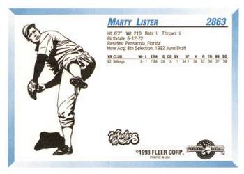 1993 Fleer ProCards #2863 Marty Lister Back