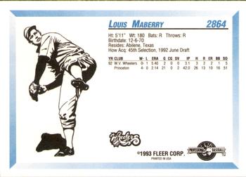 1993 Fleer ProCards #2864 Louis Maberry Back