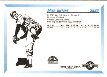 1993 Fleer ProCards #2886 Mike Eiffert Back