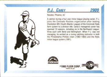 1993 Fleer ProCards #2909 P.J. Carey Back