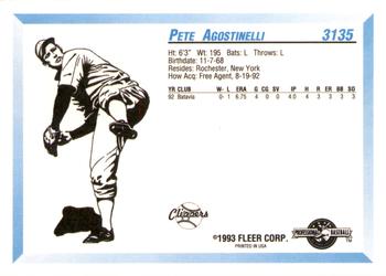 1993 Fleer ProCards #3135 Pete Agostinelli Back