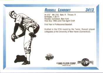 1993 Fleer ProCards #3413 Russell Lehoisky Back
