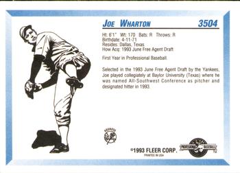 1993 Fleer ProCards #3504 Joe Wharton Back