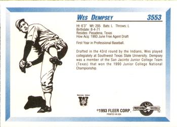 1993 Fleer ProCards #3553 Wes Dempsey Back