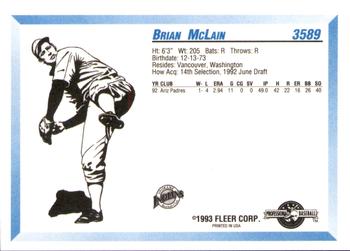 1993 Fleer ProCards #3589 Brian McLain Back