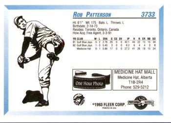 1993 Fleer ProCards #3733 Rob Patterson Back