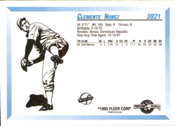 1993 Fleer ProCards #3821 Clemente Nunez Back