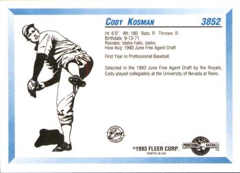 1993 Fleer ProCards #3852 Cody Kosman Back