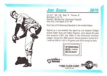 1993 Fleer ProCards #3879 Jose Garcia Back