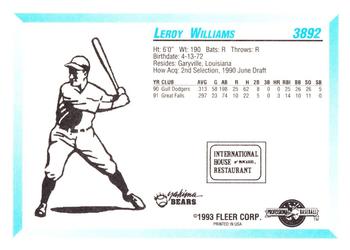 1993 Fleer ProCards #3892 Leroy Williams Back