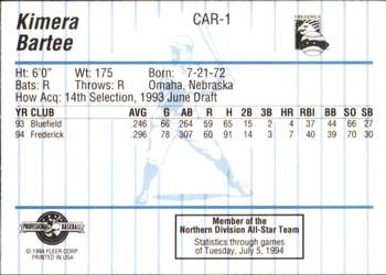 1994 Fleer ProCards Carolina League All-Stars #CAR-1 Kimera Bartee Back