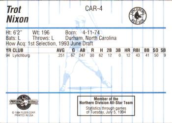 1994 Fleer ProCards Carolina League All-Stars #CAR-4 Trot Nixon Back