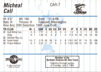 1994 Fleer ProCards Carolina League All-Stars #CAR-7 Micheal Call Back