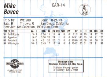 1994 Fleer ProCards Carolina League All-Stars #CAR-14 Mike Bovee Back