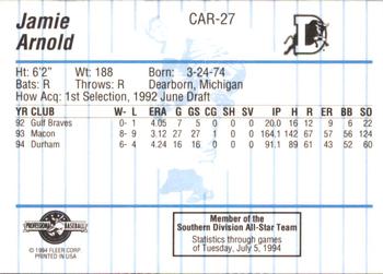 1994 Fleer ProCards Carolina League All-Stars #CAR-27 Jamie Arnold Back