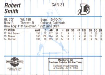 1994 Fleer ProCards Carolina League All-Stars #CAR-31 Robert Smith Back