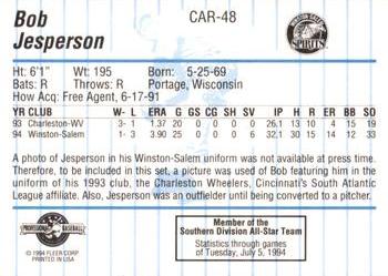 1994 Fleer ProCards Carolina League All-Stars #CAR-48 Bob Jesperson Back