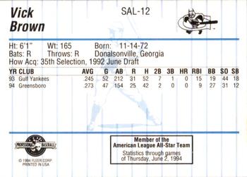 1994 Fleer ProCards South Atlantic League All-Stars #SAL-12 Vick Brown Back