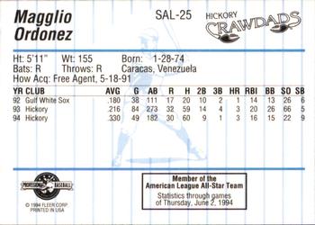 1994 Fleer ProCards South Atlantic League All-Stars #SAL-25 Magglio Ordonez Back
